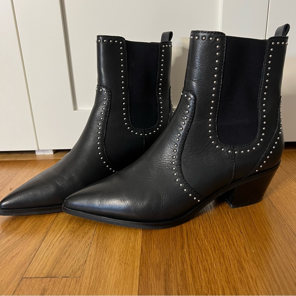 🕶️Paige Willa Black Studded Western Chelsea Boots Black Pointed Toe 10.5/11 - Picture 9 of 9